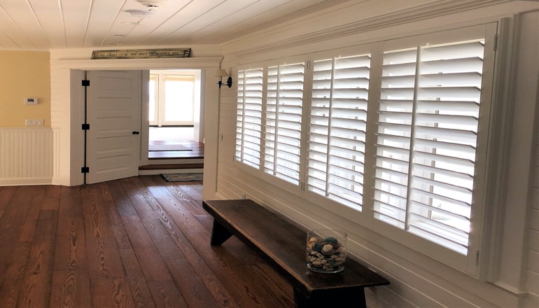 Faux wood plantation shutters in Chicago